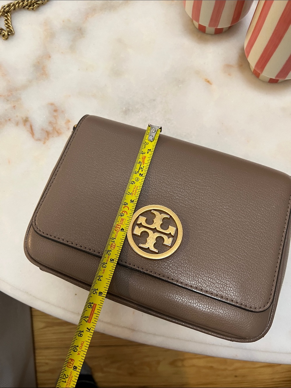 Tory Burch Taupe Leather Crossbody with Gold Logo - Picture 7 of 13